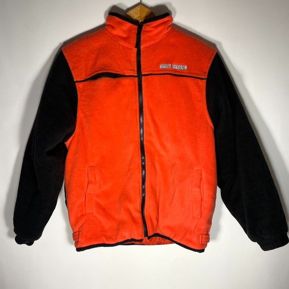 Harley Davidson Youth Jacket Full Zipper Fleece Quilted Lined Orange Sz L - Picture 1 of 13